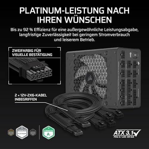 CORSAIR HX1500i (2025) Vollständig Modulares, Ultra-Rauscharmes ATX-Netzteil mit 12V-2x6-Kabel – ATX 3.1 & PCIe 5.1 konform, Cybenetics Platinum Wirkungsgrad – Schwarz | Mit Kabel, kompatibel mit ATX 3.1 und PCIe 5.1, Cybenetics Platinum Effizienz 1500 Watts Bild 8