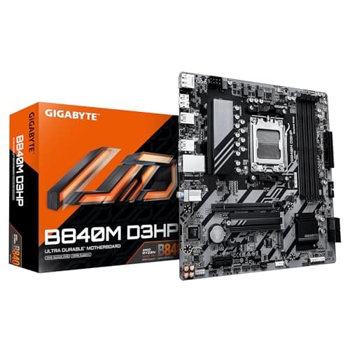 GIGABYTE B840M D3HP Mainboard – AMD Ryzen 9000 CPUs, 8+2+2-Phasen-VRM, bis zu 8200 MHz DDR5 (O.C.), 2× PCIe-4.0-M.2, 1-GbE-LAN, USB 3.2 Gen 2