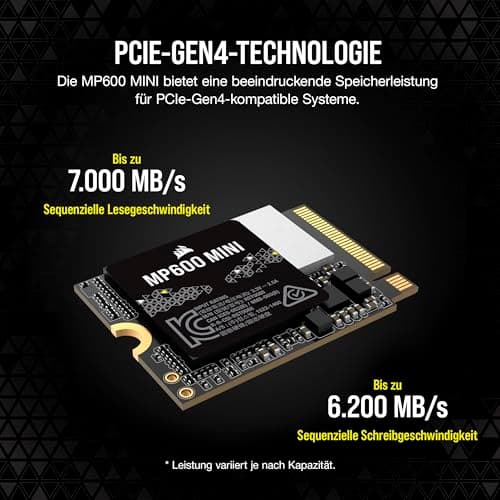 Corsair MP600 MINI 2 TB M.2 NVMe PCIe x4 Gen4 SSD – M.2 2230 – Bis zu 7.000MB/Sek. Sequentielles Lesen – Hohe Dichte 3D TLC NAND – Ideal Für Steam Deck und Microsoft Surface – Schwarz 2TB Bild 6