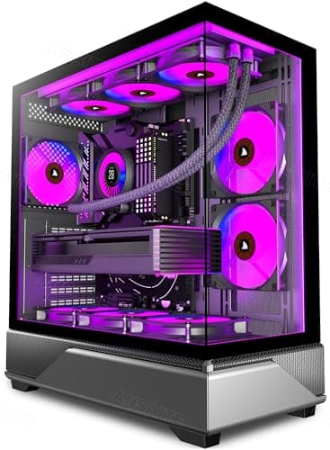 ANSAITE ATX PC-Gehäuse 6×120 mm ARGB PWM-Lüfter vorinstalliert ，Mid-Tower Gaming PC-Gehäuse, Panorama-Gehärtetes Glas Schwarz Computer-Gehäuse mit Typ-C, 360mm Radiator Unterstützung (Schwarz) violett Bild 2