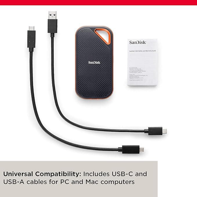 SanDisk Extreme PRO Portable SSD 2 TB (externe SSD, NVMe-SSD-Performance, 2,5 Zoll, 2.000 MB/s Lesen und Schreiben, AES-Verschlüsselung, IP65-Wasser- und -Staubschutz) grau Schwarz 2 TB Bild 7