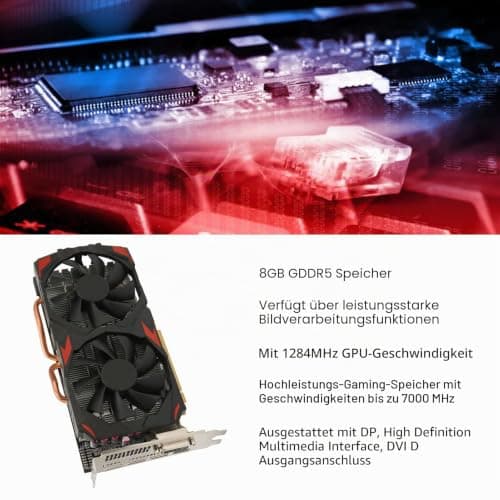 VBESTLIFE RX 580-Grafikkarte, 8 GB GDDR5 256-Bit-Gaming-Grafikkarte, PCI Express 3.0x16, 3 DisplayPort HDMI DVI, Dual Air Cooling PC-Grafikkarten, Unterstützung für 4K-Displays Bild 6