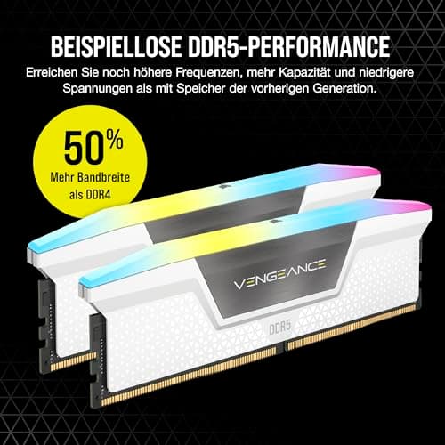 CORSAIR Vengeance RGB DDR5 RAM 32GB (2x16GB) Bis zu 6400MHz CL32-40-40-84 1.40V AMD EXPO Intel XMP 3.0 Desktop-Arbeitsspeicher – Weiß (CMH32GX5M2B6400Z32W) Bild 6