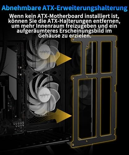 MUSETEX PC Gehäuse, Vertikale GPU-Montage Design, Vorinstallation 5 PWM ARGB Lüfter, 360MM Rad Support, ATX Mid-Tower Gaming PC-Gehäuse mit Type-C, 270° Panorama-Glas, Schwarz(GR3) Bild 6