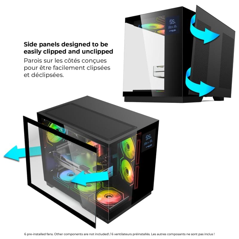 Spirit of Gamer - Viper CRX, Gaming PC Gehäuse Aquarium ATX/mATX/ITX, 6 ARGB PWM Lüfter, 270° Hartglas, LCD Display, Unterstützung für 360 mm Wasserkühlung, USB-C, Kabelmanagement, SPCC Stahl Schwarz Bild 5