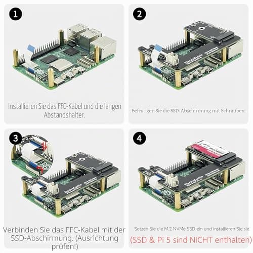 ELECTROCOOKIE PCIe auf M.2 NVMe SSD HAT Board für Raspberry Pi 5 - Aluminium, unterstützt Key-M 2230 & 2242 SSD Größen Bild 8