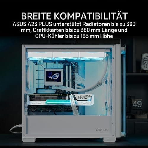 ASUS A21 Plus TG ARGB White Micro ATX-Gehäuse, unterstützt Motherboards mit versteckten Anschlüssen, 360-mm-Radiatoren und 380-mm-Grafikkarten, 4 vorinstallierte ARGB-Lüfter, Weiß Bild 8