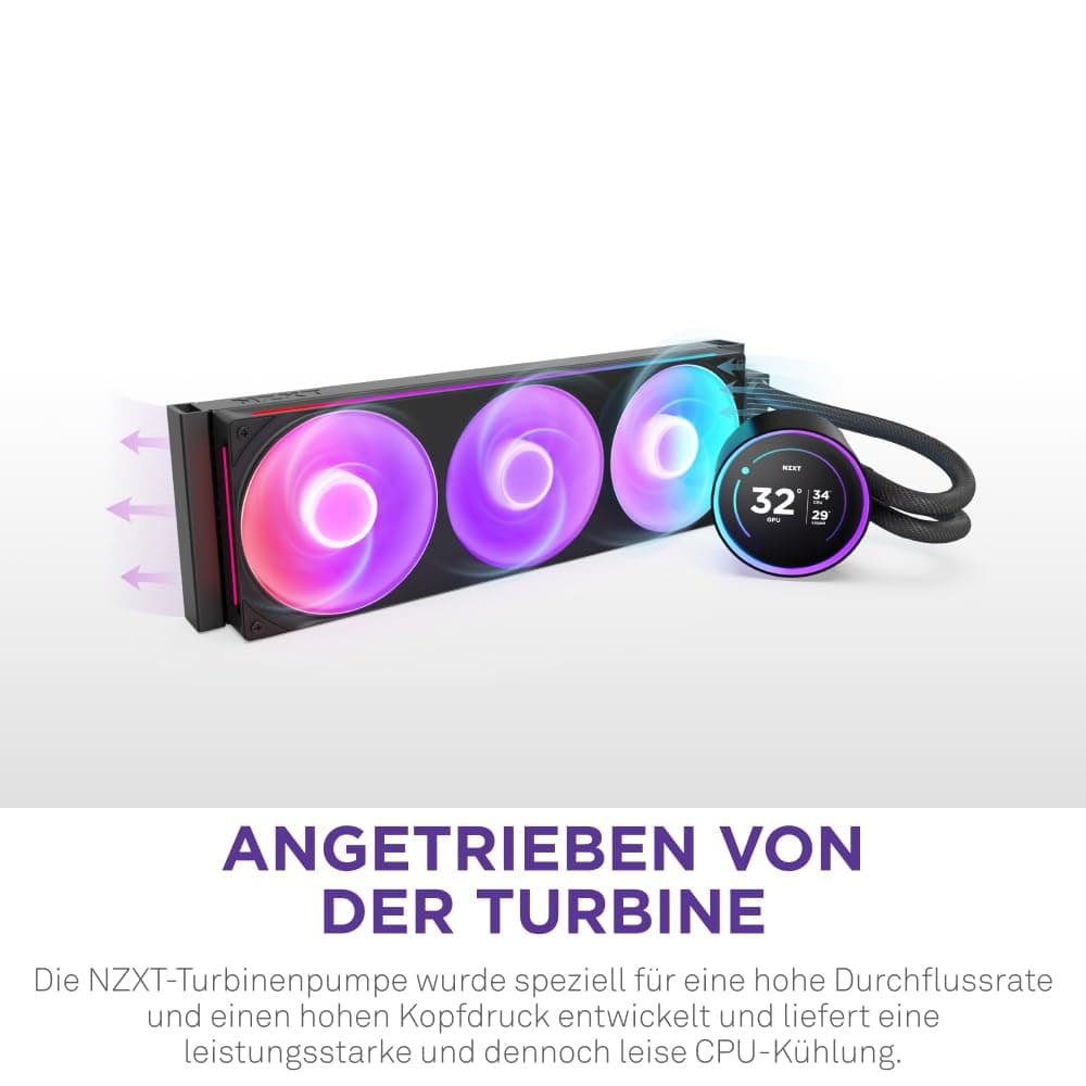 NZXT Kraken Serie – AIO CPU-Flüssigkeitskühler – Anpassbares LCD-Display – Hochleistungs-Lüfter – Kompatibel mit Intel® & AMD® Sockel – Elite 360 RGB – Schwarz Kraken Elite RGB 2024 360mm Schwarz Bild 3