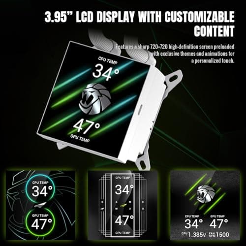 GAMEMAX GLACIER 360 WH AIO Flüssigkeits CPU Kühler, 360mm Radiator, 3,95" 720×720 LCD-Display, seitliche Schlauchführung, magnetisches Display, Intel & AMD kompatibel (Weiß) Bild 8