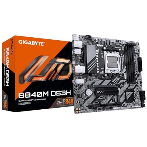GIGABYTE B840M DS3H Mainboard – AMD Ryzen 9000 CPUs, 8+2+2 Phasen VRM, bis zu 8200 MHz DDR5, 2xPCIe 4.0 M.2, 2.5GbE LAN, USB 3.2 Gen 1