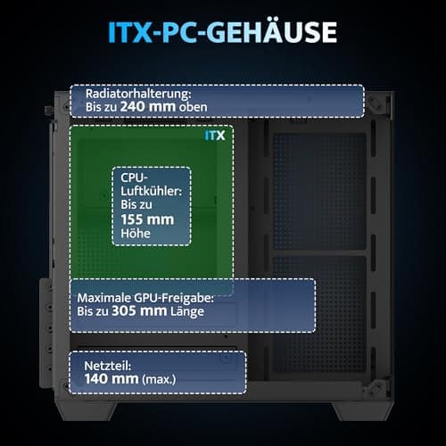 darkFlash ITX-PC-Gehäuse, Vorinstalliert mit 3 PWM-ARGB-Lüftern, Computergehäuse, ITX-Gehäuse mit Vollansicht und Doppeltem Hartglas, Mini-Größe, Unterstützt 240 mm AIO (C275P) (Schwarz) Bild 8