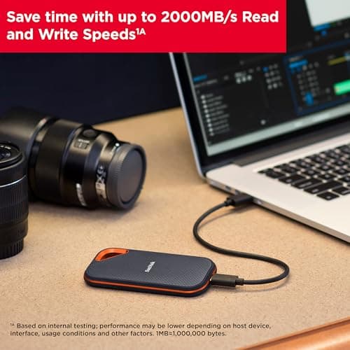 SanDisk Extreme PRO Portable SSD 2 TB (externe SSD, NVMe-SSD-Performance, 2,5 Zoll, 2.000 MB/s Lesen und Schreiben, AES-Verschlüsselung, IP65-Wasser- und -Staubschutz) grau Schwarz 2 TB Bild 8