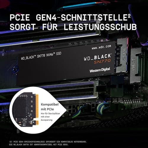 WD_BLACK SN770 NVMe SSD 250 GB (High-Performance NVMe SSD, Gaming SSD, PCIe Gen4, M.2 2280, Lesen 4.000 MB/s, Schreiben 2.000 MB/s) Schwarz 250 GB Bis zu 5.150 MB/s M.2 2280 Bild 6