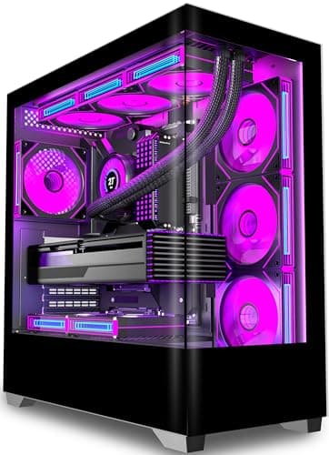 KEDIERS PC Gehäuse Vorinstallierter 7 × 120MM PWM ARGB Lüfter, ATX Mid Tower PC Gehäuse, Computergehäuse mit Panoramaaussicht Gehärtetes Glas Front Panel,Schwarz，P4 ARGB
