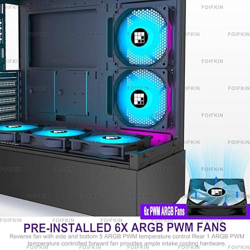 FOIFKIN F1 PC Gehäuse ATX- Pre-Install 6 PWM ARGB Lüfter, Mid-Tower Computer Gehäuse, Gaming PC- Gehäuse,270° Panorama Tempered Glass,mit Type-C, ATX Gehäuse (Schwarz, F1) Schwarz F01 Bild 8