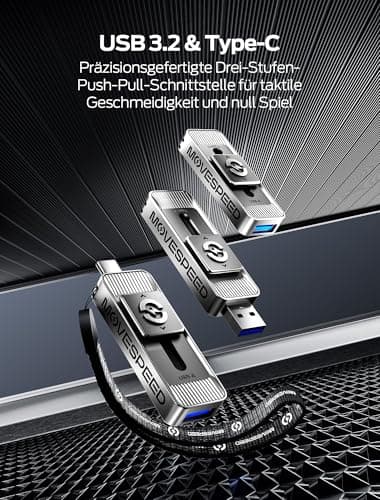 MOVE SPEED Externe SSD 1TB, Externe Festplatte mit bis zu 560MB/s Lesegeschwindigkeit, SSD Extern mit Dual-Ports & Push-Pull Design, Typ-C + USB 3.2 Portable SSD für iPhone 17/16/15/Android/Mac Bild 8