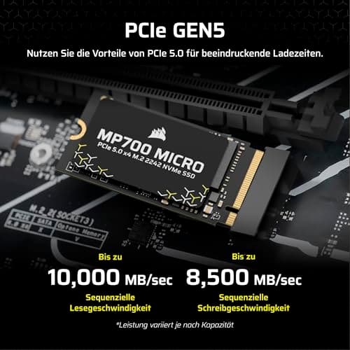 Corsair MP700 Micro 2TB PCIe 5.0 NVMe M.2 2242 SSD – Bis zu 10.000 MB/s Lesen, 8.500 MB/s Schreiben – Gen5 Geschwindigkeit für Laptops & Mini-PCs – Schwarz Bild 6
