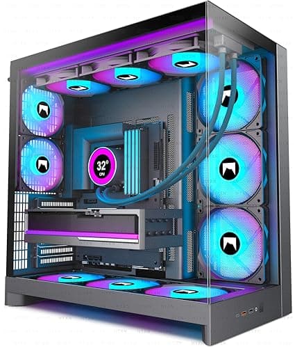 H2(2026) HYXN PC Gehäuse ATX mit 8 Lüfter(6X140 und 2X120) Groß Dual Kammer Mid-Tower Computer Gehäuse Airflow Gaming PC-Gehäuse,Unterstützt 420mm-Wasserkühler,Gaming Gehäuse (Schwarz, H2) Schwarz H2 Bild 2