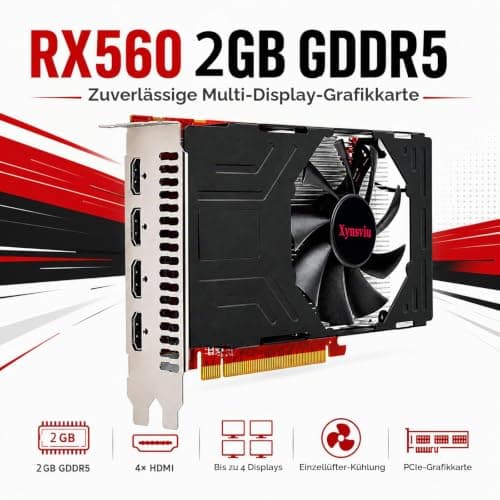 Radeon RX 560 2GB Grafikkarte, GPU 4 HDMI PC Anschlüsse für Mehrfachbildschirm grafikkarten,DDR5,DirectX 12,128 Bit PCI Express x16,Graphics Ccards（RX560 2G 4HDMI） Bild 6