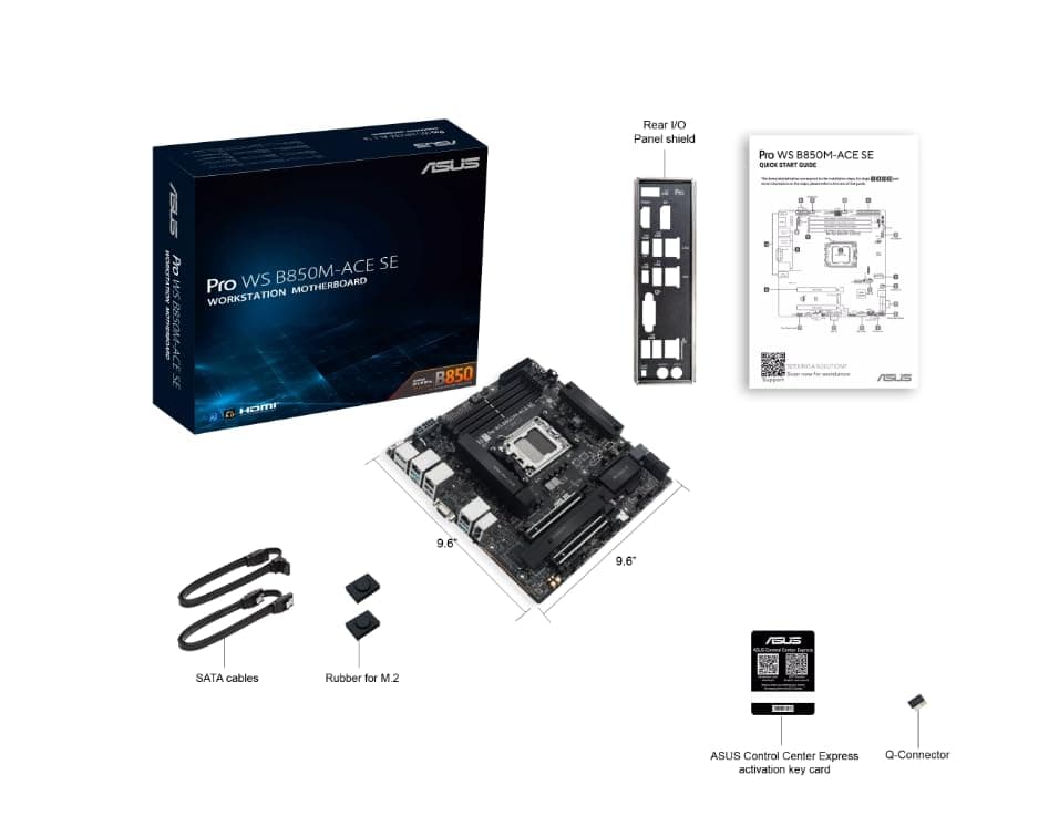 ASUS Pro WS B850M-ACE SE AMD Micro-ATX Mainboard (mit Server-Grade IPMI Management, PCIe 5.0 x 16, PCIe 5.0 M.2, PCIe 5.0 MCIO, U.2 Anschluss, 10Gb und 2.5Gb Ethernet, bereit für USB4) Bild 6