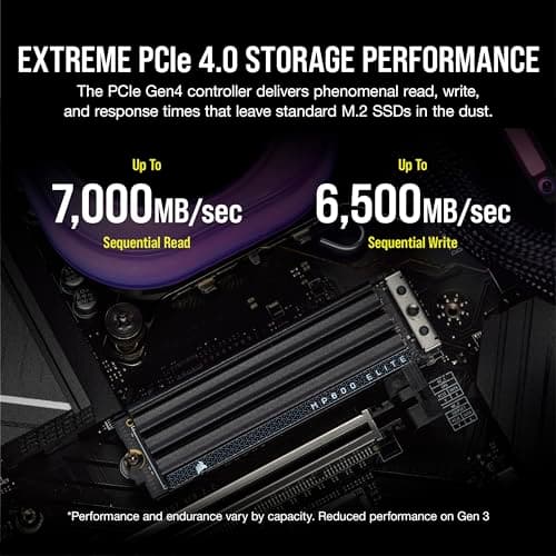 CORSAIR MP600 ELITE 1TB M.2 PCIe Gen4 x4 NVMe SSD Mit Integriertem Kühlkörper - M.2 2280 - Bis zu 7.000MB/sec Sequential Read - High-Density 3D TLC NAND - Schwarz Mit Heatspreader 1TB Bild 5