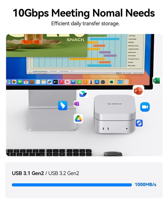 ORICO Minimate Mac mini M4 SSD 4 TB Speicher, Externe SSD, Externe NVMe-SSD (Nicht austauschbar) Kompatibilität mit Mac mini M4(10Gbps), USB 3.2 Gen 2 * 2(20Gbps) Plug-and-Play– Silber 4TB Bild 4