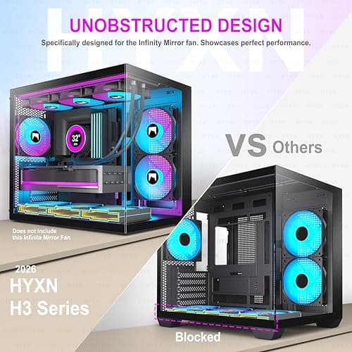 H3(2026) PC Gehäuse ATX – Vorinstallierte 3 ARGB Lüfter, Kompakter ATX Dual Kammer Mid Tower Gaming PC Gehäuse, 360MM Rad Unterstützung,mit Type-C 3.2 (Schwarz-R) Bild 8