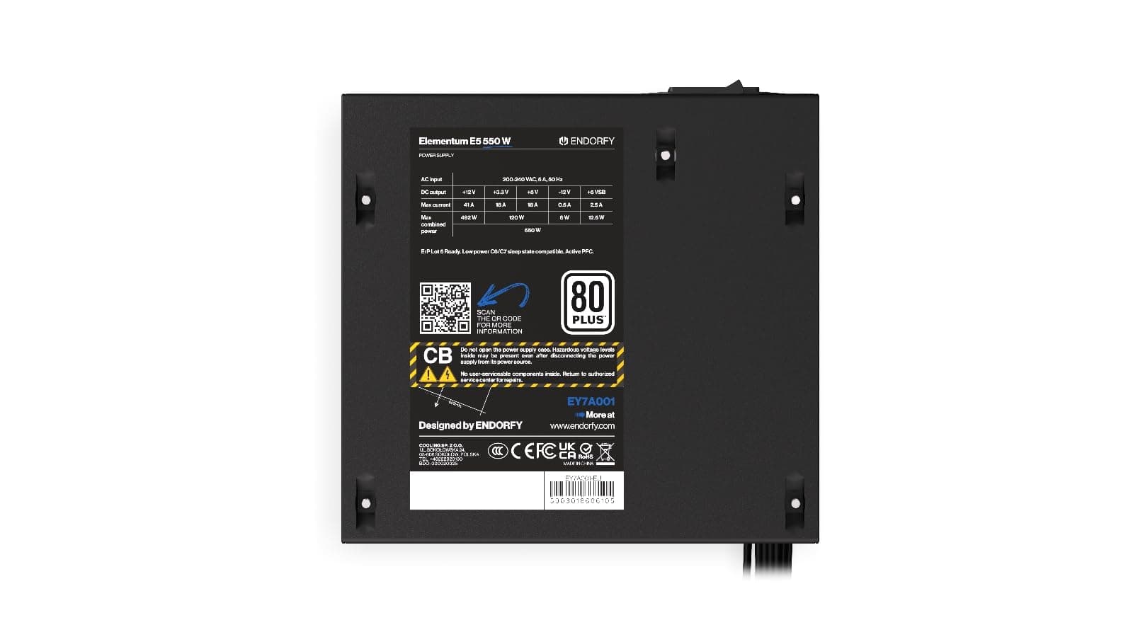 ENDORFY Elementum E5 550 Watt ATX PC Netzteiltzteil, 80 Plus®-Zertifiziert, Komplett Schwarze Verkabelung, 3 Jahre Garantie, EY7A001 Bild 5