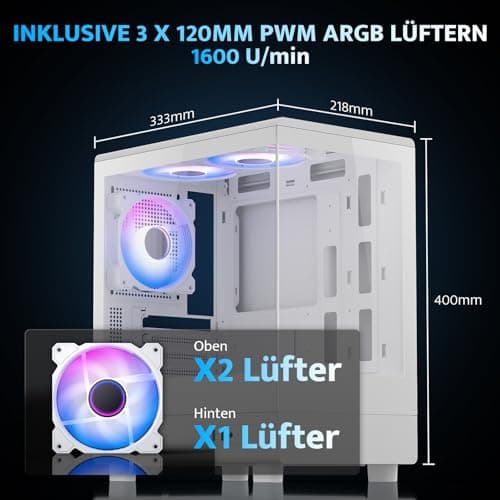 darkFlash Micro-ATX-PC-Gehäuse, Vorinstalliert mit 3 PWM-ARGB-Lüftern, Computergehäuse, Vollansicht Doppeltem Hartglas MATX-Gaming-PC-Gehäuse, Typ-C, Unterstützt bis zu 240 mm AIO (DB330M) (Weiß) Bild 6