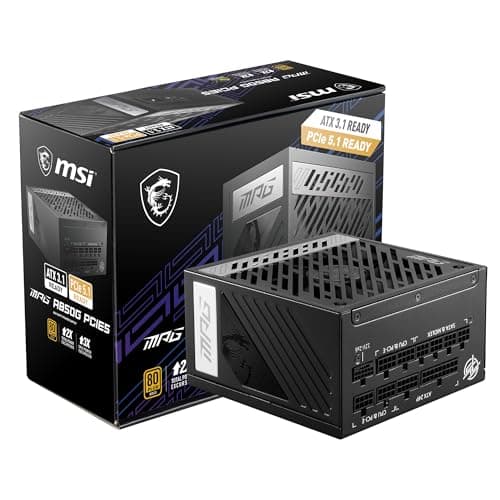 MSI MPG A850G PCIE5 Netzteil, EU Stecker - 850W, 80 Plus Gold Zertifiziert, vollmodularer ATX 3.0, unterstützt PCIe 5.0 GPU, japanische 105°C Kondensatoren, 0% RPM Modus, Flachkabel 850W PCIE5 Bild 2