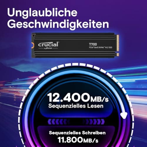 Crucial T700 4TB SSD PCIe Gen5 NVMe M.2 Interne SSD mit Premium-Kühlkörper, bis zu 12.400MB/s, Microsoft DirectStorage, PCIe 4.0 abwärtskompatibel, Solid State Drive - CT4000T700SSD5 Bild 4