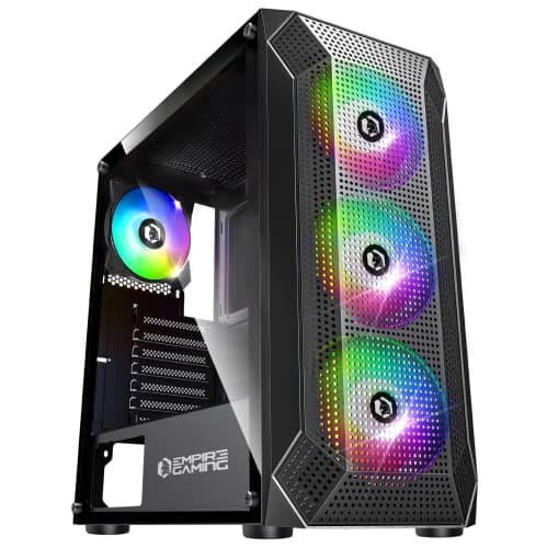 EMPIRE GAMING - PC-Gehäuse Gamer Ruby – ARGB Mittelgroßer Tower ATX, MATX, ITX – Netzblende – Seitenwand aus Acrylglas – 4 Ventilatoren 3 Pin 5V LED RGB Adressierbar 120 mm – MB Sync – Schwarz Ruby B Bild 2