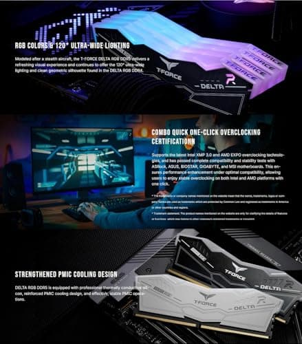 TEAM GROUP T-Force DELTA RGB DDR5 RAM, 6000MHz, 32GB (2x16GB), CL30, Desktop-Speicher mit RGB-Beleuchtung, PMIC-Kühlung, One-Click Overclocking (Schwarz) Bild 8