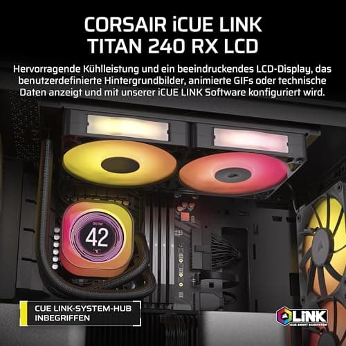 Corsair iCUE LINK Titan 240 RX LCD CPU-Flüssigkeitskühler – 240mm AIO – FlowDrive-Kühl-Engine – Intel LGA 1851/1700, AMD AM5/AM4 – 2X RX120 RGB-Lüfter – iCUE LINK-System-Hub Inbegriffen – Schwarz Bild 4