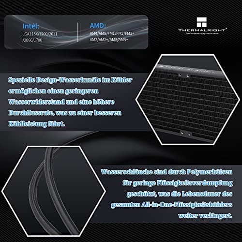 Thermalright Frozen Notte 240 Schwarzer Argb V2 Wasserkühlung CPU-Kühler, 240 Spezifikation CPU Flüssigkühler,doppelte PWM-Lüfter,S-FDB-Lager,geeignet für AM4/AM5, Intel LGA 1851/1700/115x/1200/2011 Bild 6