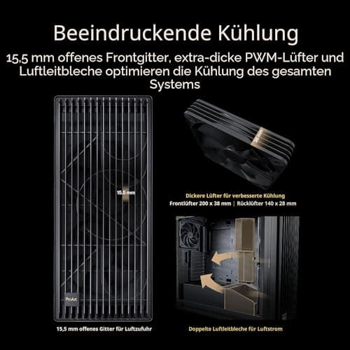 ASUS ProArt PA602 E-ATX Computer-Gehäuse (420 mm Radiatorhalterung, 140 mm und 200 mm vorinstallierte Systemlüfter, IR-Staubsensor, werkzeuglose PCIe-Montage, USB 20Gbps Unterstützung, schwarz) Bild 3