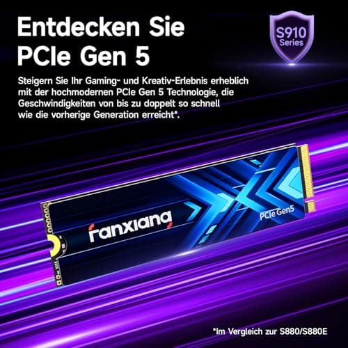 fanxiang S910 Pro 2TB PCIe 5.0x4 NVMe M.2 SSD, Lesegeschwindigkeiten von bis zu 14.000 MB/s, 10.000 MB/s Schreiben, Interne SSD, PCIe 4.0 abwärtskompatibel, SSD für Gaming, Videobearbeitung und AI Bild 4