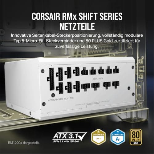 Corsair RM750x SHIFT Vollmodulares ATX-Netzteil - Modulare Seitenschnittstelle - ATX 3.1- & PCIe 5.1-kompatibel - Null-Drehzahl-Lüftermodus - 105°C-Kondensatoren - 80 PLUS Gold-Effizienz - Weiß 750 Watts Weiß Bild 4