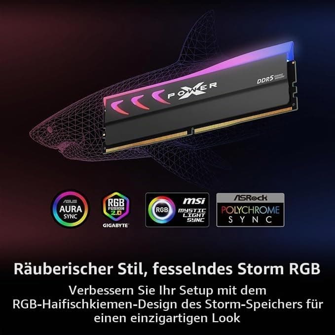 Silicon Power DDR5 64GB (2x32GB) Storm RGB 6000MT/s (PC5-48000) 288-pin CL38 1.35V UDIMM Desktop Arbeitsspeicher RAM SP064GXLWU60BFDL Weiß Bild 4