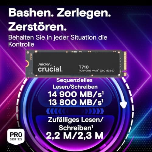 Crucial T710 SSD 1TB M.2 NVMe PCIe 5.0 x4 Gen5, bis zu 14.900 MB/s Lesen, 13.700 MB/s Schreiben, für Laptop und Desktop PC, TLC NAND, Interne Festplatte - CT1000T710SSD8-01 Bild 4