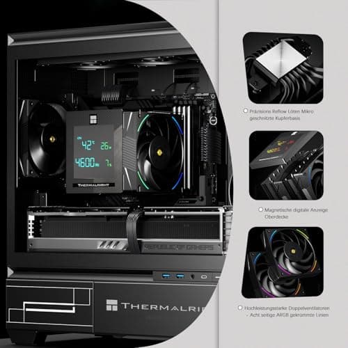 TR-Thermalright Phantom Spirit 120 Digital EVO CPU Kühler,Doppelturm mit 7 Wärmerohren,Dual PWM-Lüfter-2150U/min,Digital Display Board Top Cover,für AM5/AM4, Intel lga1851/1700/115x,Schwarz Bild 4