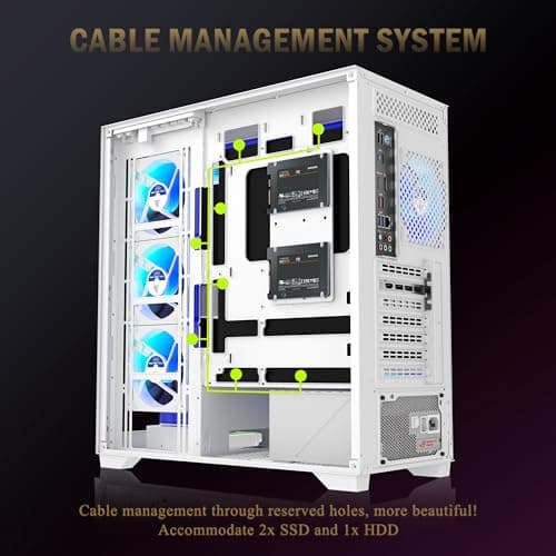 ANSAITE ATX PC-Gehäuse 7×120 mm ARGB PWM-Lüfter vorinstalliert ，Mid-Tower Gaming PC-Gehäuse, Vollansichtiges Doppel-Hartglas Computer-Gehäuse mit Type-C, 360mm Radiator Unterstützung Schwarz Bild 8