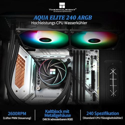 THERMALRIGHT Aqua Elite 240 ARGB Flüssig-CPU-Kühler, 240 Kühlreihen, 2 x 120mm PWM-Lüfter,für AM4/AM5, Intel LGA1150/1151/1155/1156/1200/1851/1700(Schwarz) Bild 3