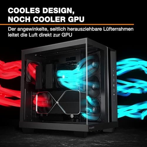 be quiet! Light Base 500 Black PC-Gehäuse, vollständig verglaste Front und Seitenfenster, Show Case, Dual Chamber Design, 4 Pure Wings 3 PWM-Lüfter, kein RGB, Anschlussdesign auf der Rückseite Bild 4