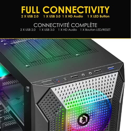 EMPIRE GAMING - PC-Gehäuse Gamer Ruby – ARGB Mittelgroßer Tower ATX, MATX, ITX – Netzblende – Seitenwand aus Acrylglas – 4 Ventilatoren 3 Pin 5V LED RGB Adressierbar 120 mm – MB Sync – Schwarz Ruby B Bild 4