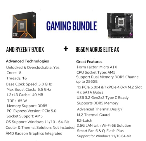 AMD Ryzen 7 9700X CPU Prozessor Bundle mit GIGABYTE B650M AORUS Elite AX Gaming Motherboard (AM5, Micro-ATX, DDR5, PCIe 5.0 M.2, USB 3.2 Gen2X2 Type-C) AMD Ryzen 7 9700X+ Gigabyte B650M AORUS ELITE AX Bild 4