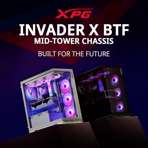 XPG Invader X BTF Midi Tower PC-Gehäuse Schwarz – ATX/mATX/Mini-ITX, 5× ARGB 120mm Lüfter vorinstalliert, Reverse-Connector kompatibel, Tempered Glass, bis 400mm GPU, 360mm Radiator Bild 3