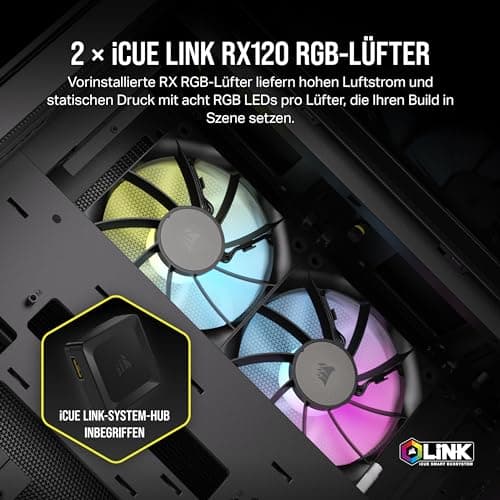 CORSAIR iCUE Link 2500X RGB gehärtetes Glas mATX Mid-Tower Dual Chamber PC Gehäuse - 2X CORSAIR RX120 RGB Lüfter im Lieferumfang enthalten - Breite Kühlflexibilität - Reverse Connection Motherboard iCUE LINK RGB 2500X Schwarz Bild 8