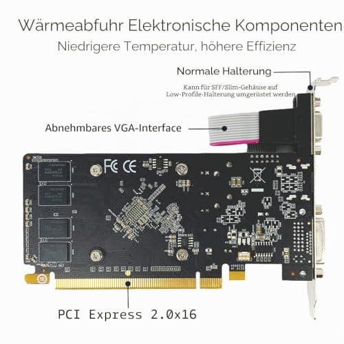 QTHREE Radeon HD 5450 Grafikkarte, 2 GB, GDDR3, 64 Bit, DVI HDMI VGA, Low Profile, PCI Express x16, Grafikkarte für PC, GPU, DirectX 11, unterstützt 2 Monitore Bild 6