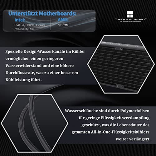 Thermalright Frozen Prism 360 Black AIO Wasserkühler, Flüssig-CPU-Kühler, 3×120mm PWM-Lüfter Wasser-Kühlsystem, 1850RPM High Speed, Kompatibel mit AMD/AM4/AM5&Intel LGA115X/1200/2011/1700/1851 FP360 Black Bild 6